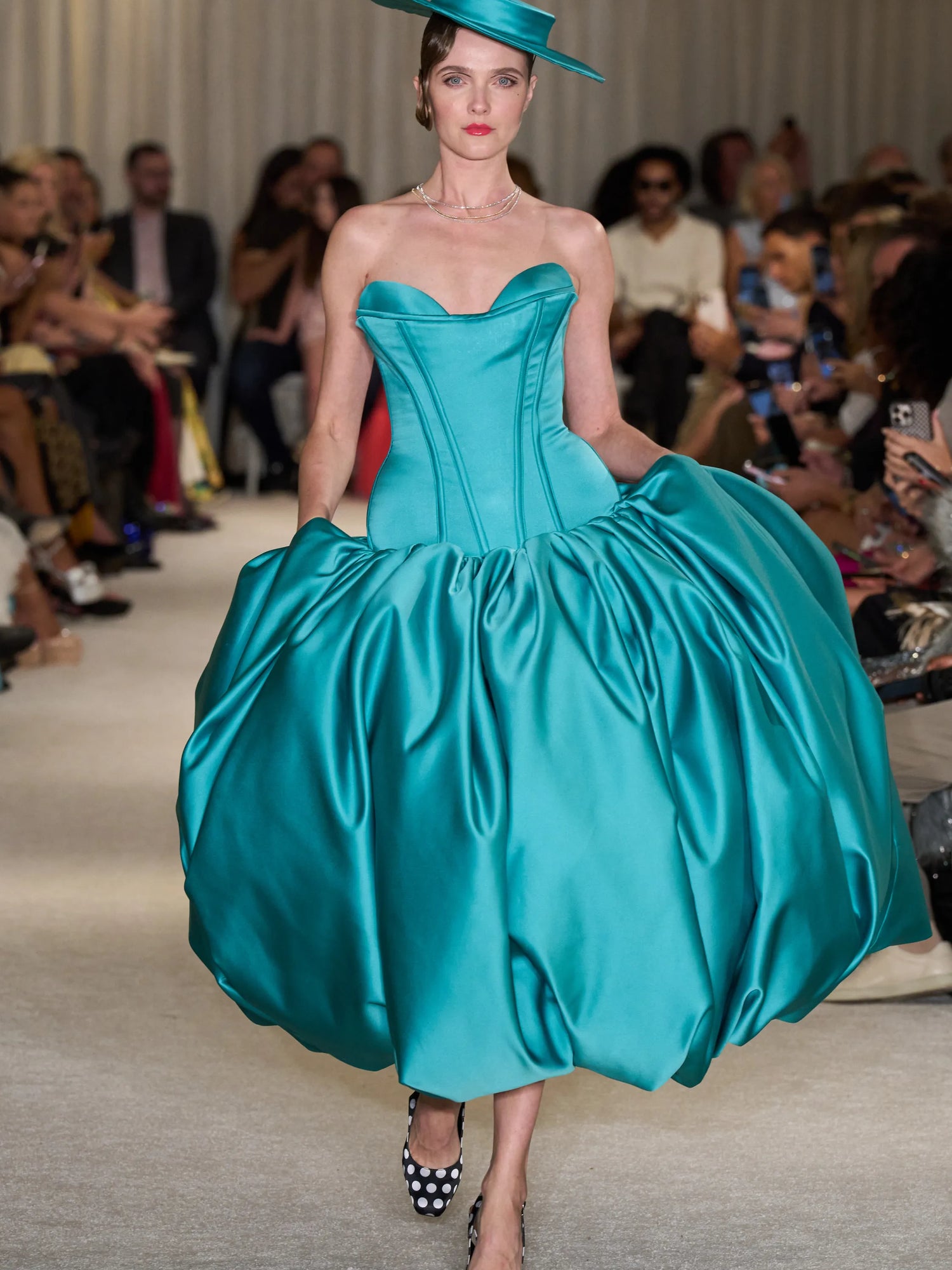 Strapless Aqua Drop Waist Bubble Tea Length Dress