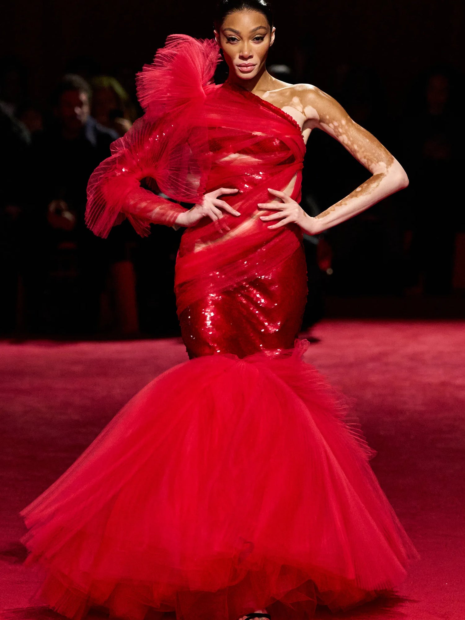 Red Sequin and Pleated Tulle Mermaid Gown | Christian Siriano Red Sequin and Pleated Tulle Mermaid Gown | Christian Siriano