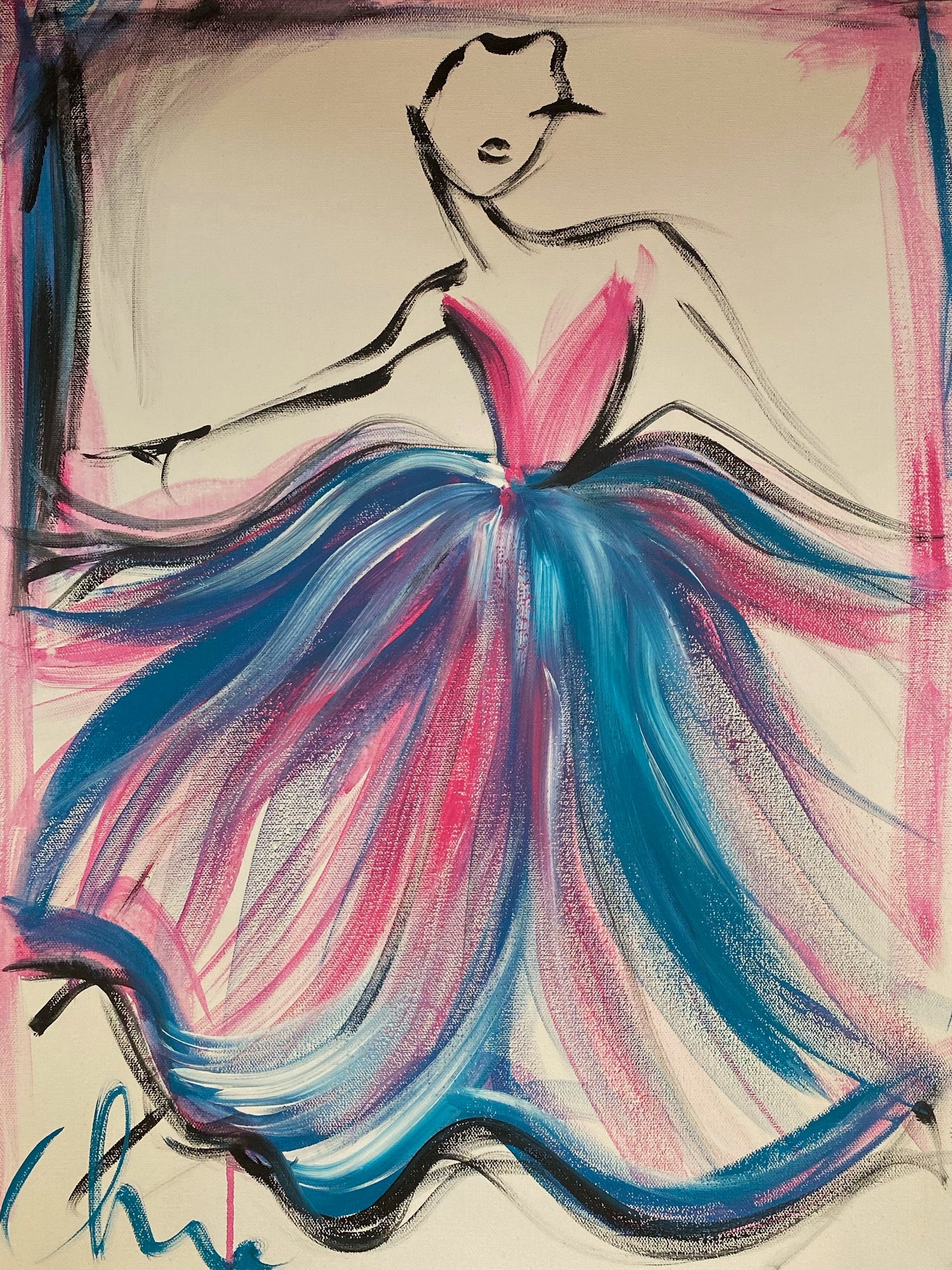"Pink Skies Tulle Gown" - Original Painting