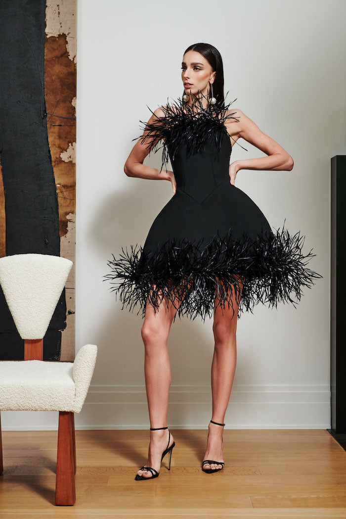 Strapless Structured Firework Feather Dress | Christian Siriano Strapless Structured Firework Feather Dress | Christian Siriano