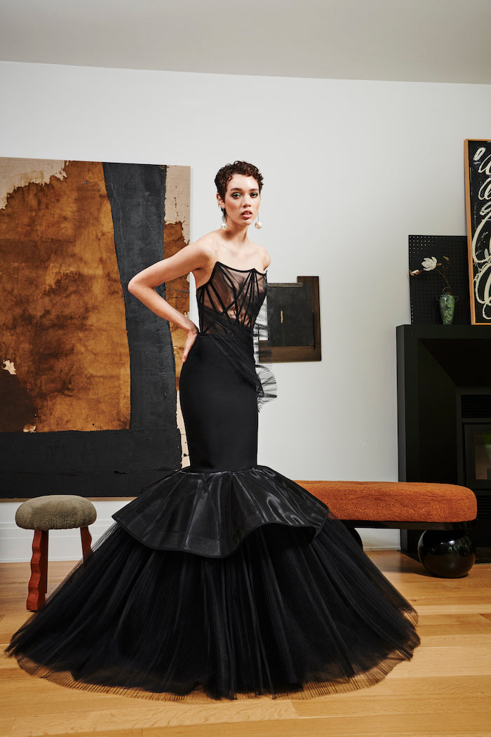 Sheer Corset Bodice Mermaid Hem Gown | Christian Siriano Sheer Corset Bodice Mermaid Hem Gown | Christian Siriano