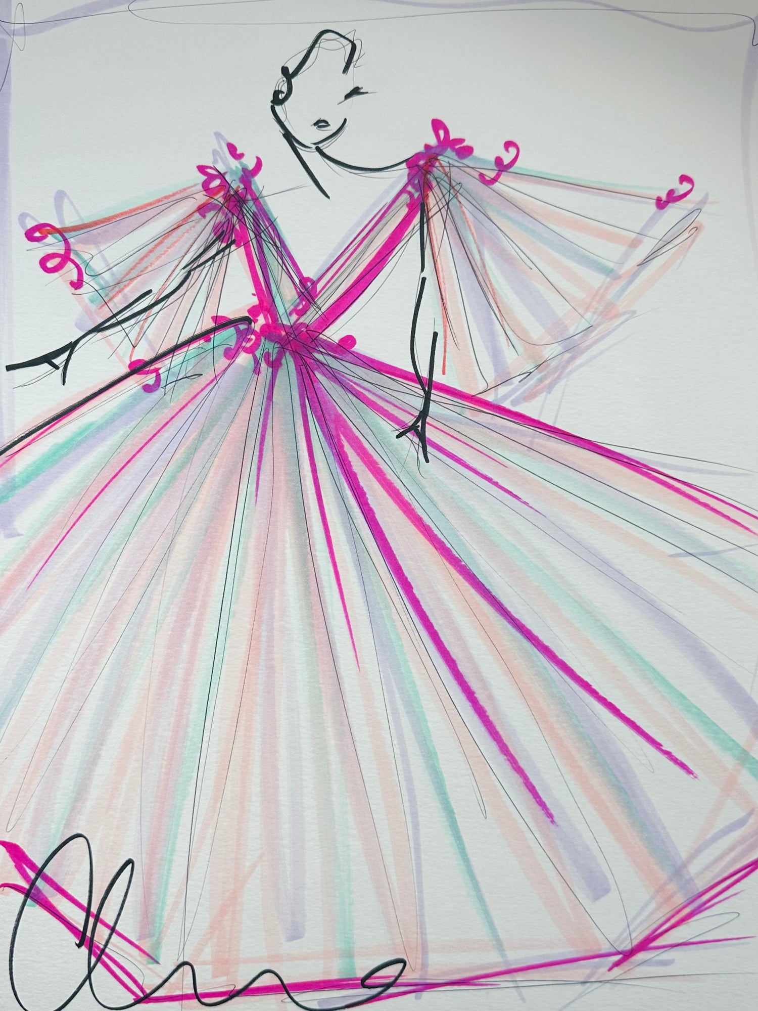 "Layered Tulle Gown" - Original Sketch