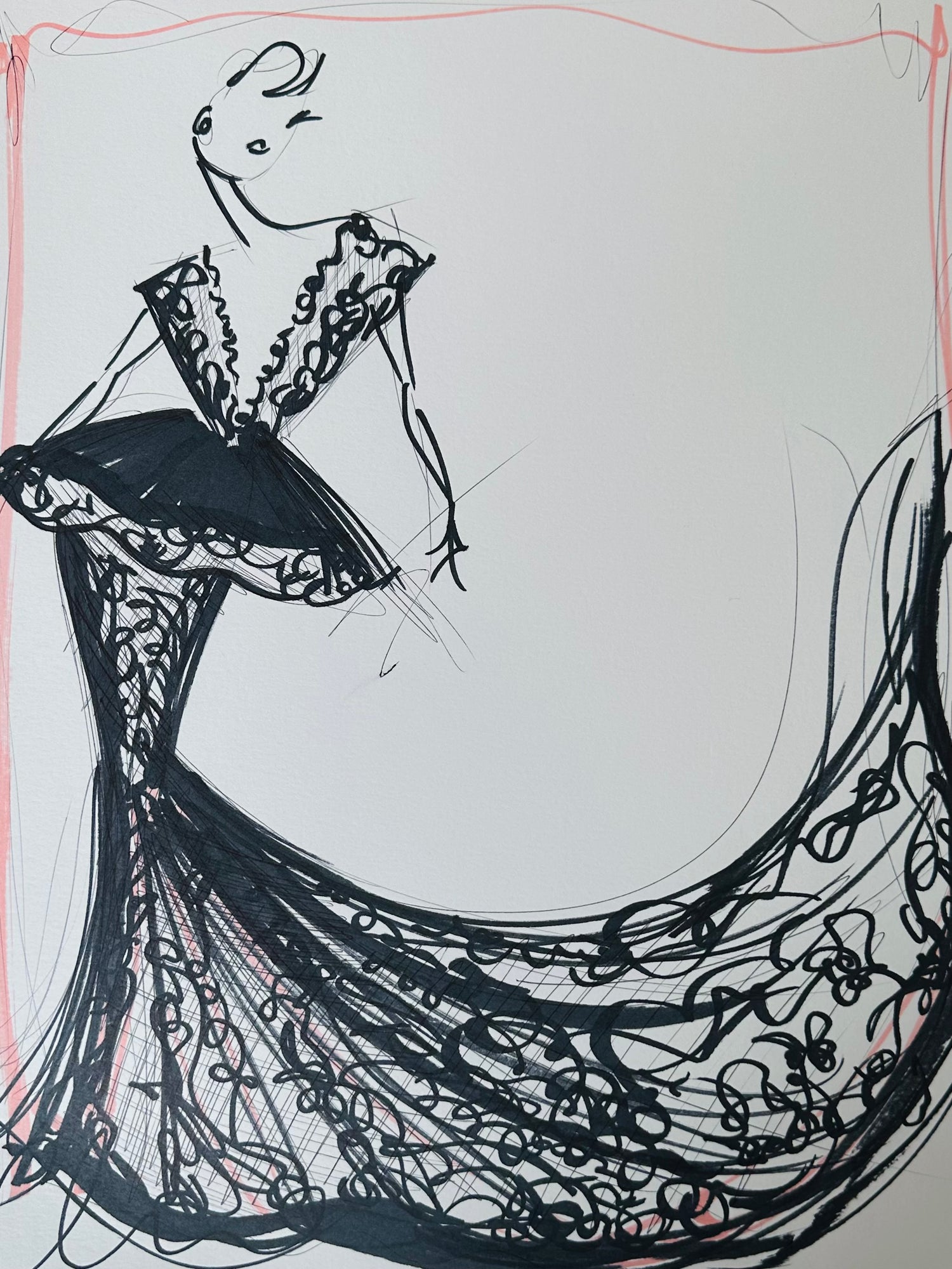 15th Anniversary Show Collection "Floral Lace Peplum Gown" - Original Sketch