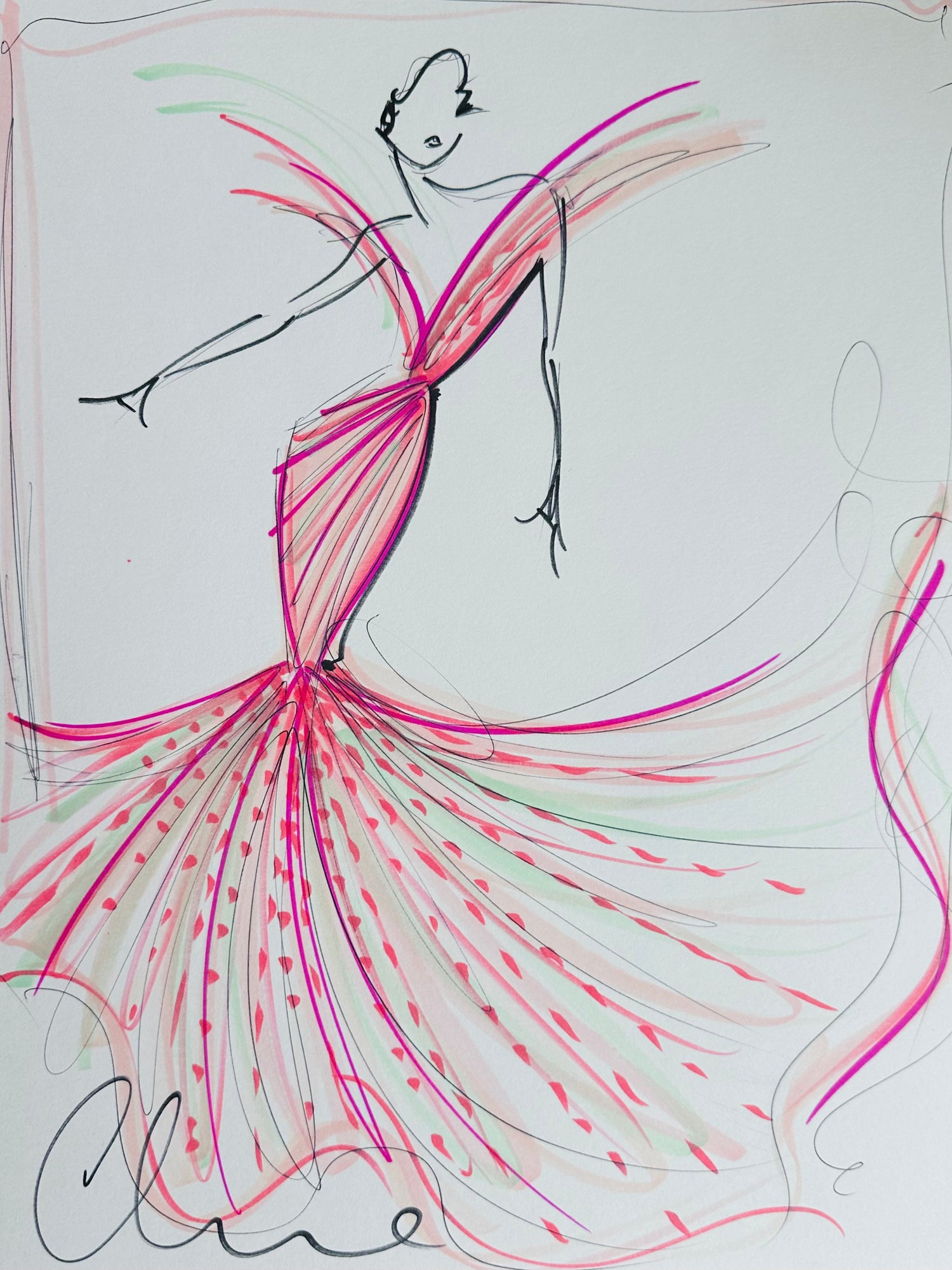"La Vie en Rose Embellished Gown" - Original Sketch