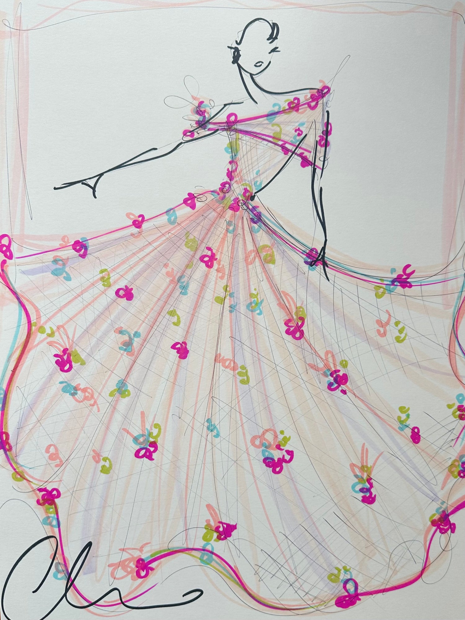 "Spring Bouquet Ball Gown" - Original Sketch