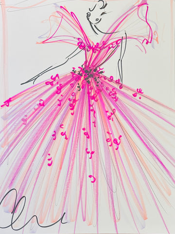 "Pink Petal Ball Gown" - ORIGINAL SKETCH