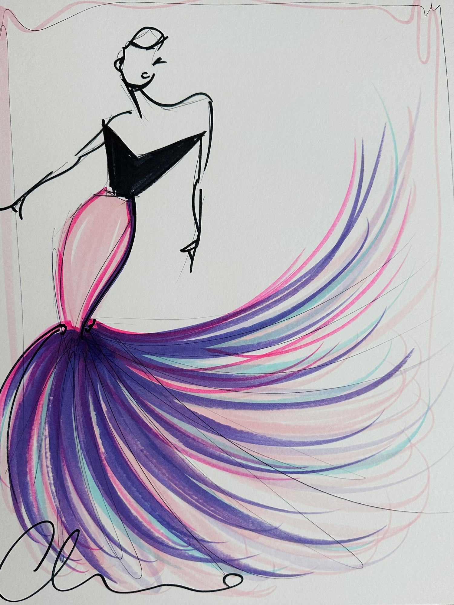 sketch of fashion model - development of ladies evening gown Stock Photo -  Alamy