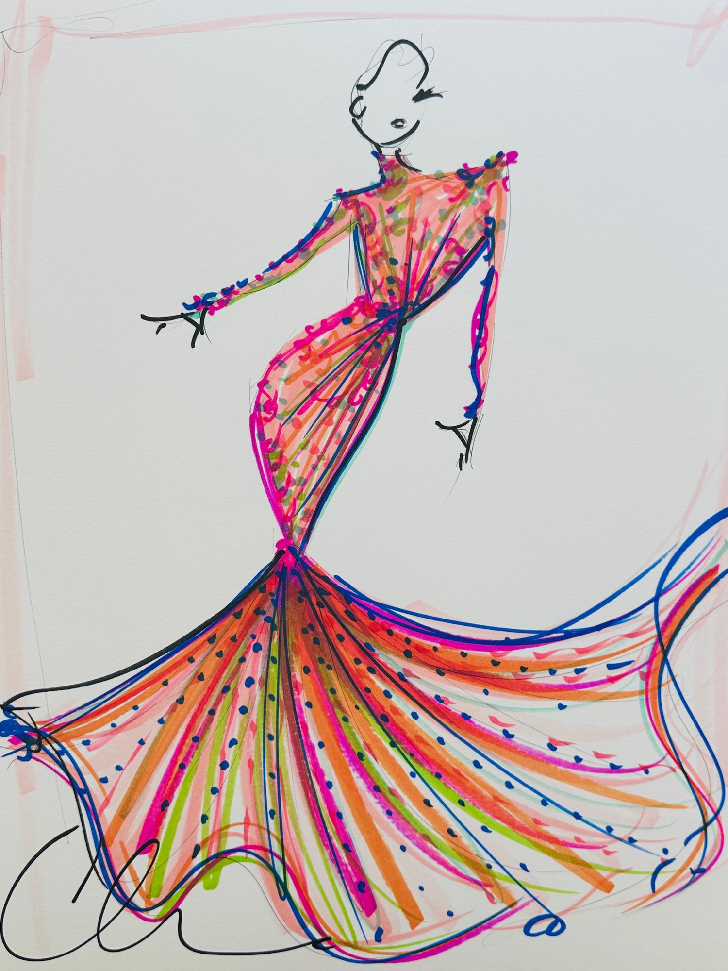 "Multi Applique Mermaid Gown" - Original Sketch