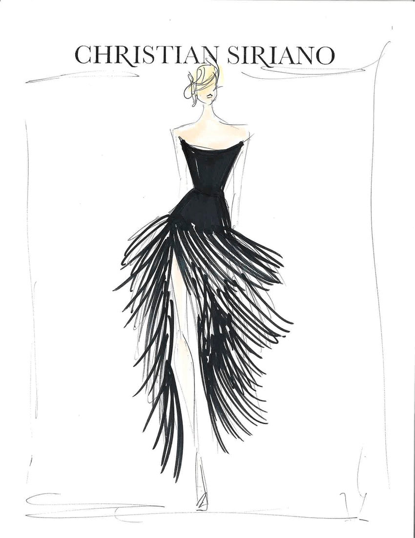 Custom Black Corset Gown with B&W Fringe