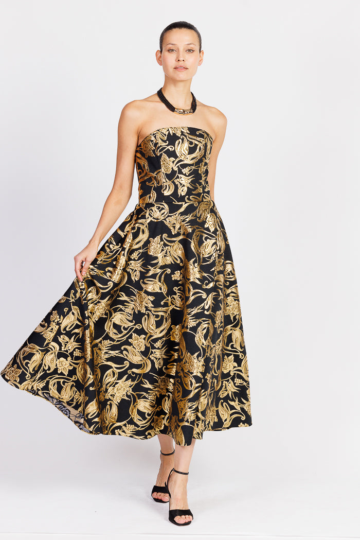 Black and gold strapless dress sale