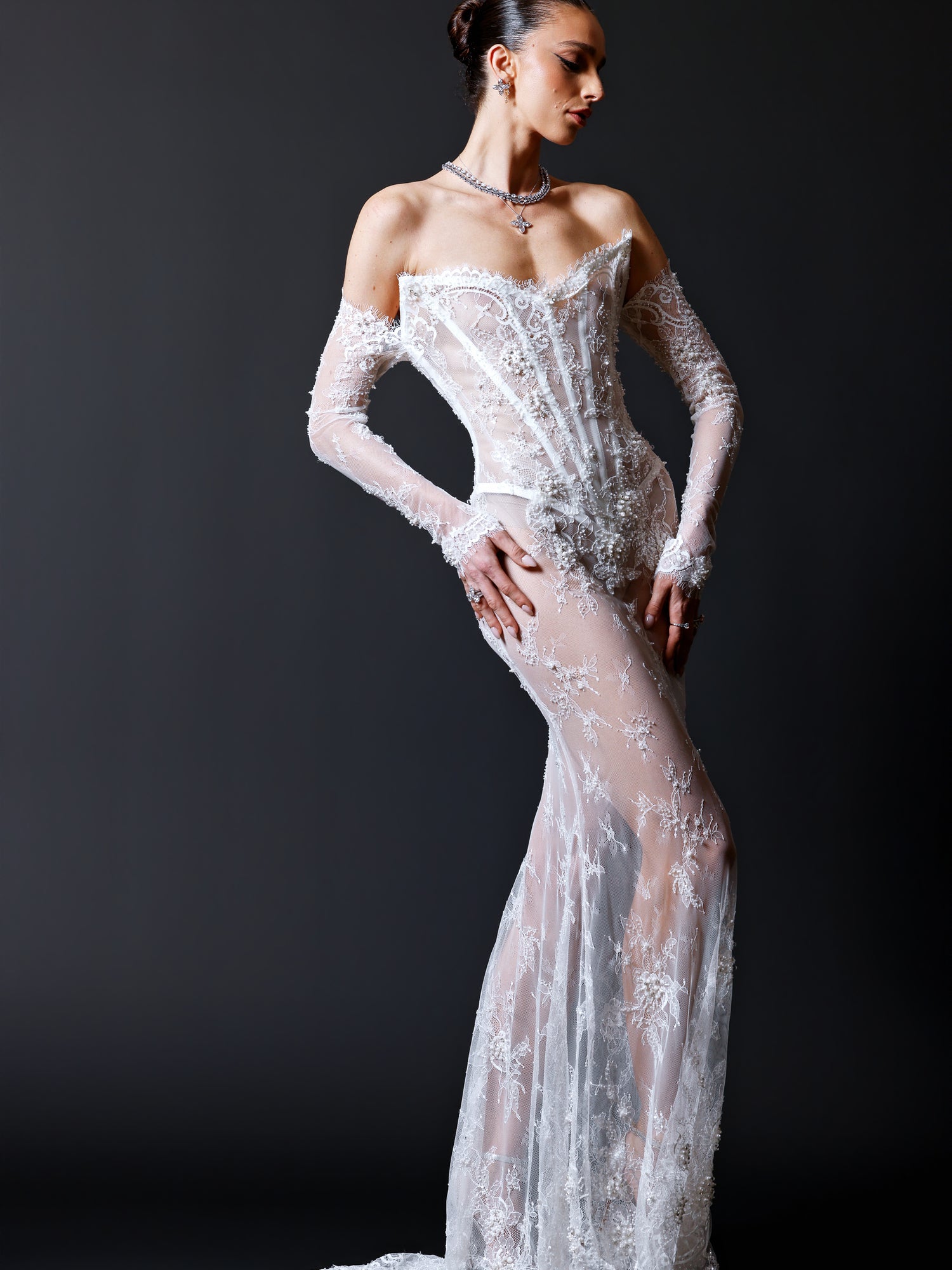 Lace Corset Gown with Boning