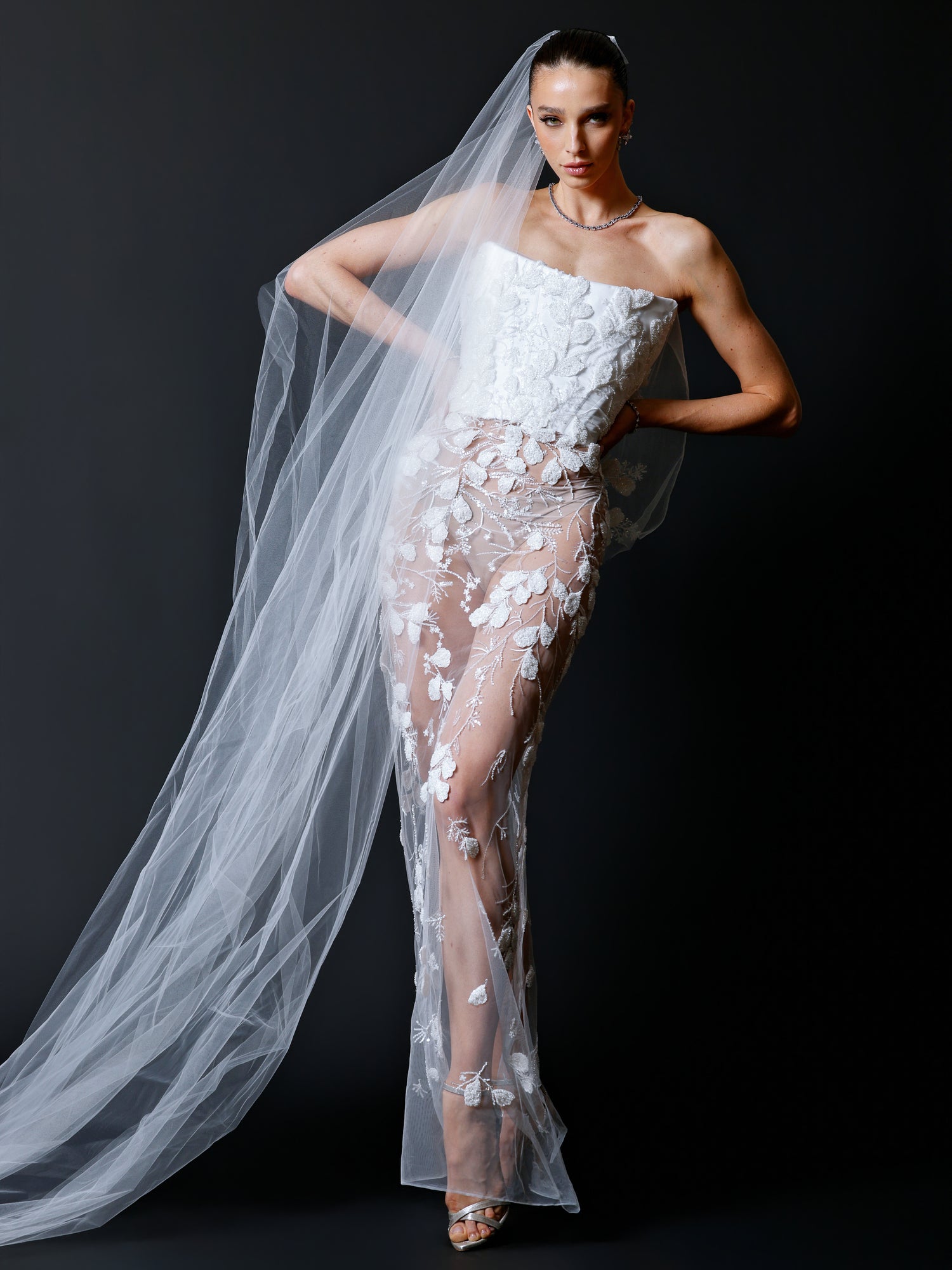 Strapless Corset Beaded Column Gown