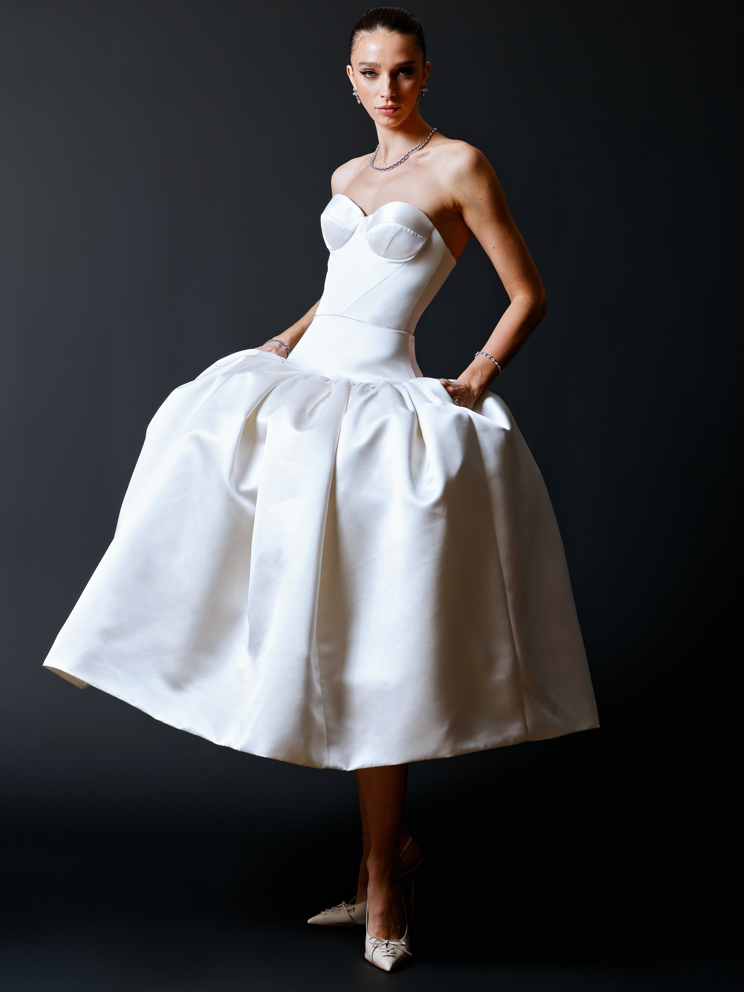 Drop-Waist Demi Cup Tea Length Dress