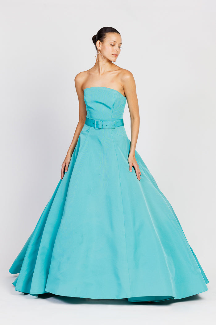 Turquoise Strapless Silk Faille Gown