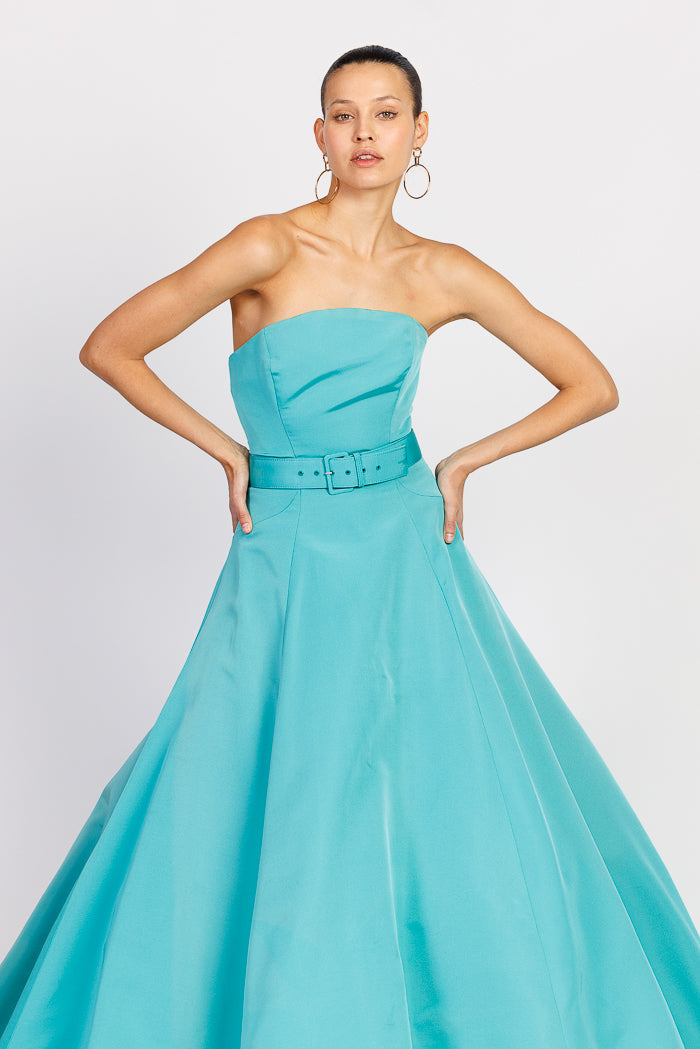 Turquoise Strapless Silk Faille Gown