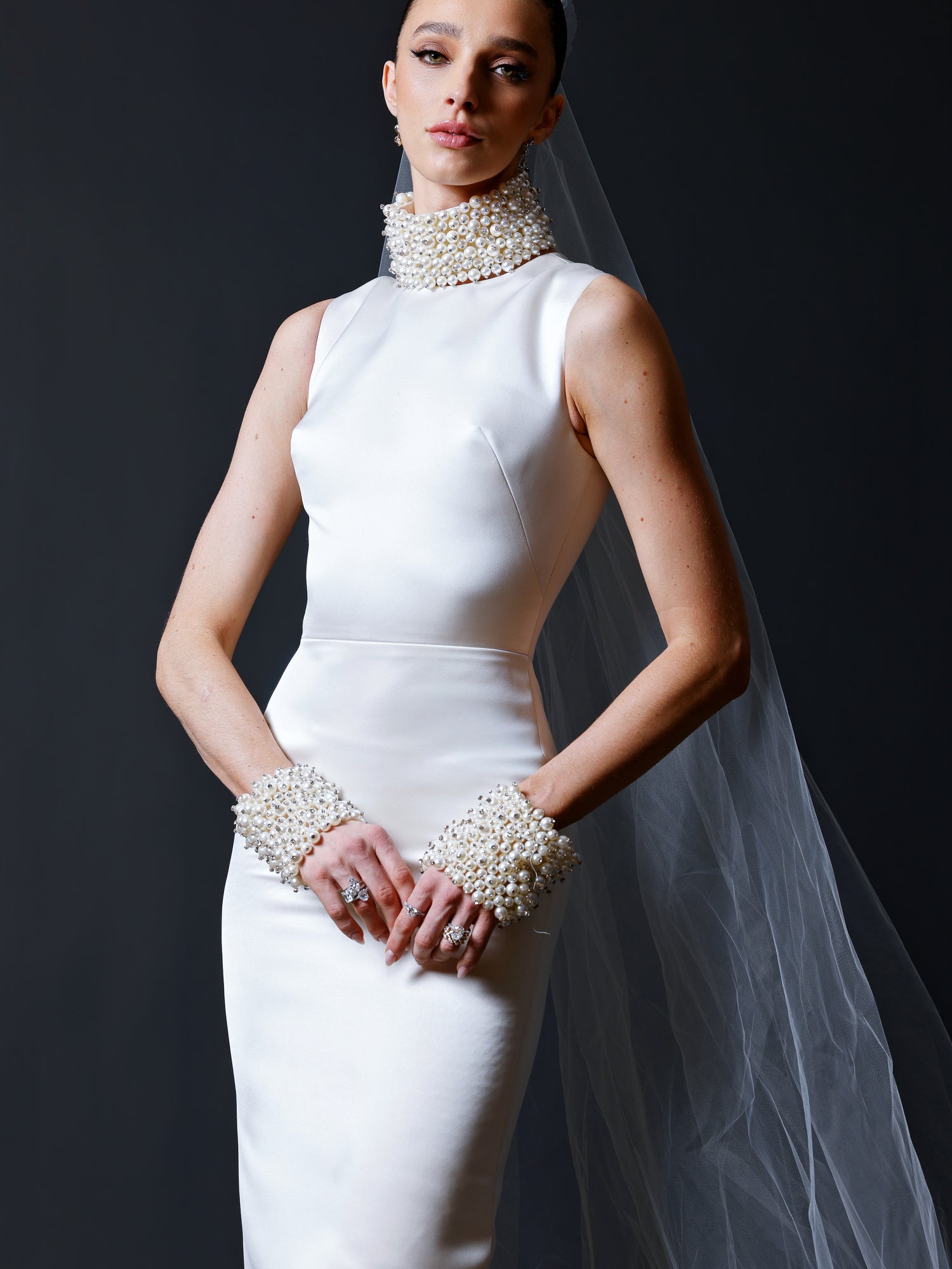 Pearl Collar Column Gown