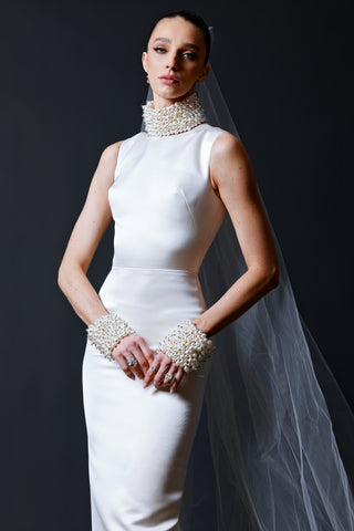Pearl Collar Column Gown