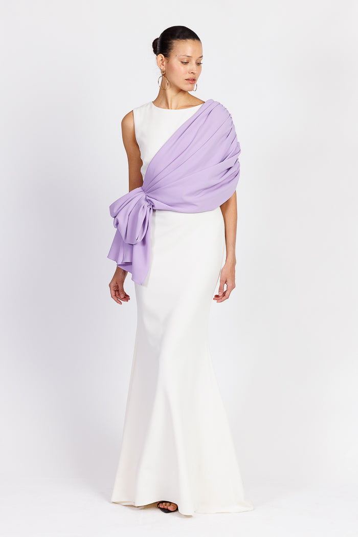 strapless open back dress White Satin Flower Petal Girls Plus Size Dress with Organza Sash 18.5 / White / Lavender main image 1