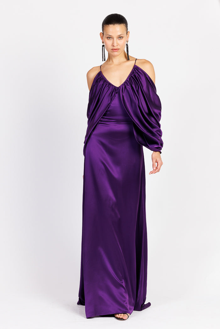 Purple Cowl Draped Gown