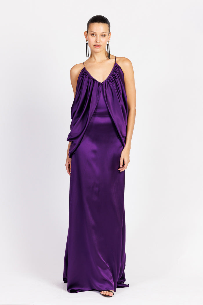 Purple Draped Sleeve Gown