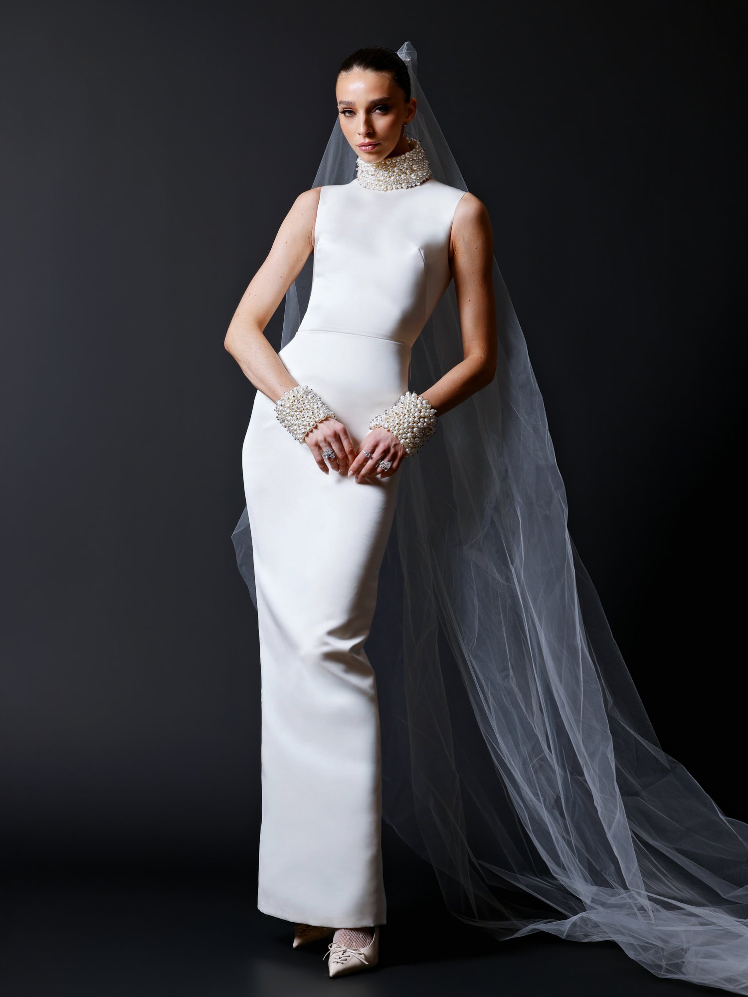 Pearl Collar Column Gown