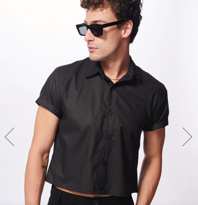 Cropped Charcoal Cotton Button Down
