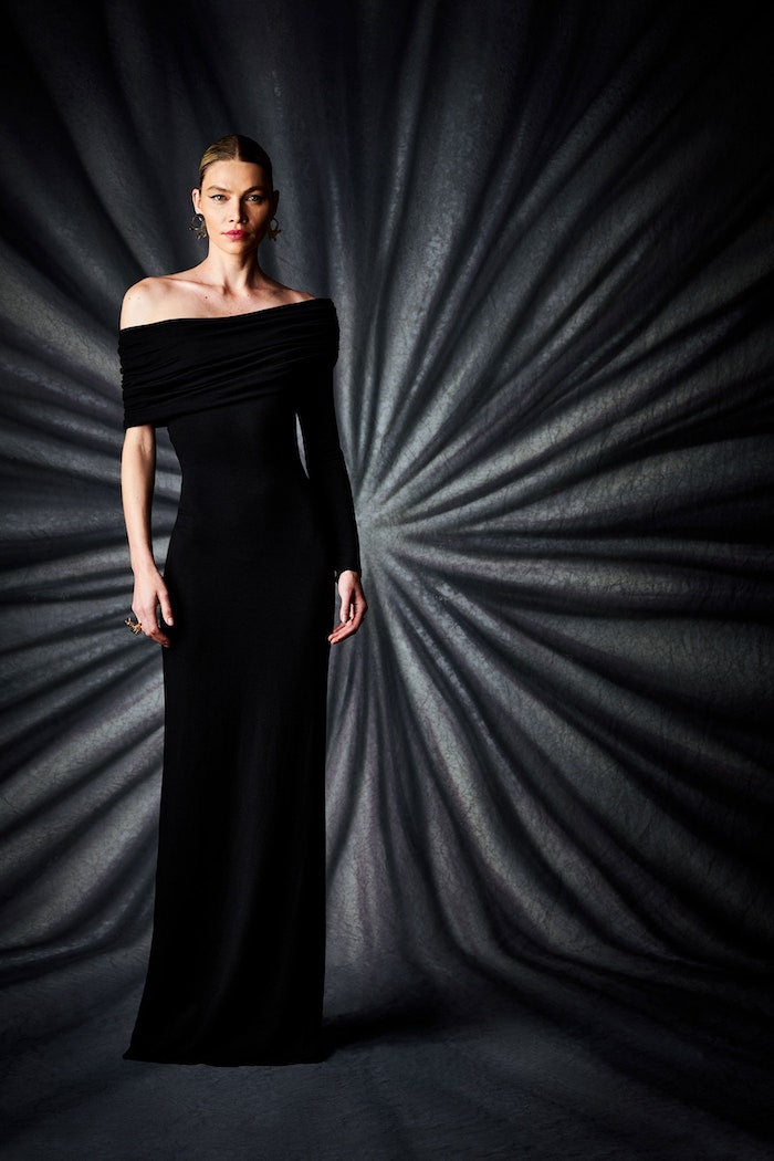 Black Draped Off the Shoulder One Sleeve Gown | Christian Siriano Black Draped Off the Shoulder One Sleeve Gown | Christian Siriano