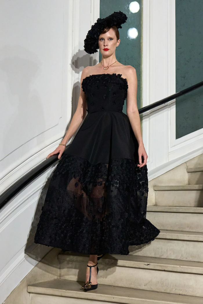 Strapless Petal Appliqu Tea Length Dress | Christian Siriano Strapless Petal Appliqu Tea Length Dress | Christian Siriano