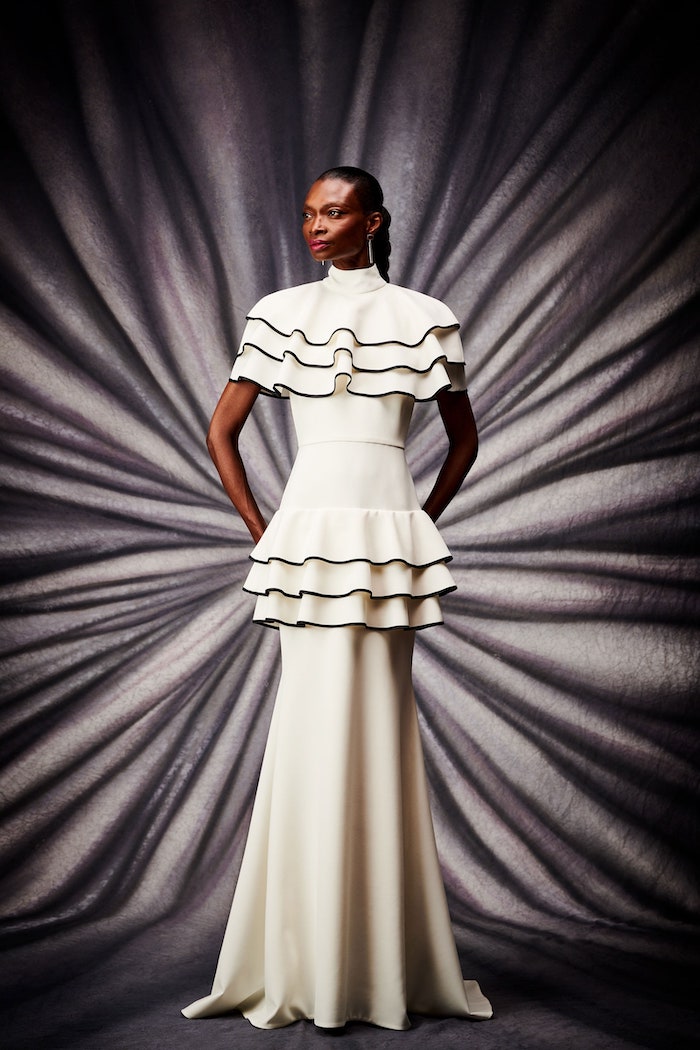 White and Black Ruffle Detail Gown White and Black Ruffle Detail Gown