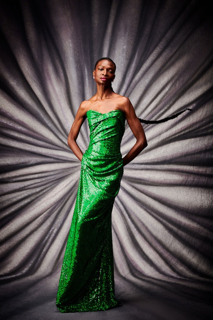 Electric Green Sequin Strapless Gown