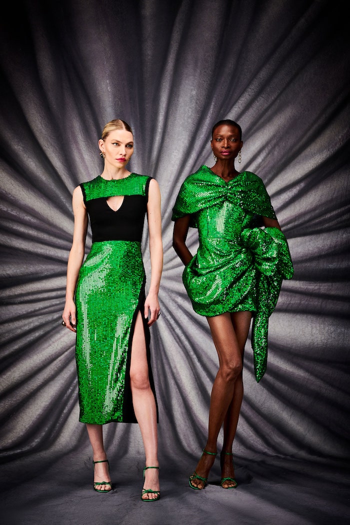Electric Green Sequin and Black Cut Out Dress | Christian Siriano Electric Green Sequin and Black Cut Out Dress | Christian Siriano