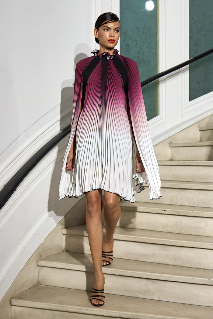 Ombr Pleated Capelet Dress Christian Siriano