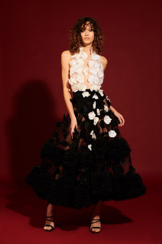 Cascading Floral Applique Tulle Dress