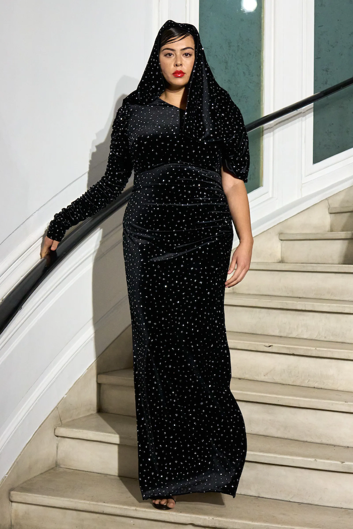 One Sleeve Hooded Velvet Sparkle Gown | Christian Siriano One Sleeve Hooded Velvet Sparkle Gown | Christian Siriano