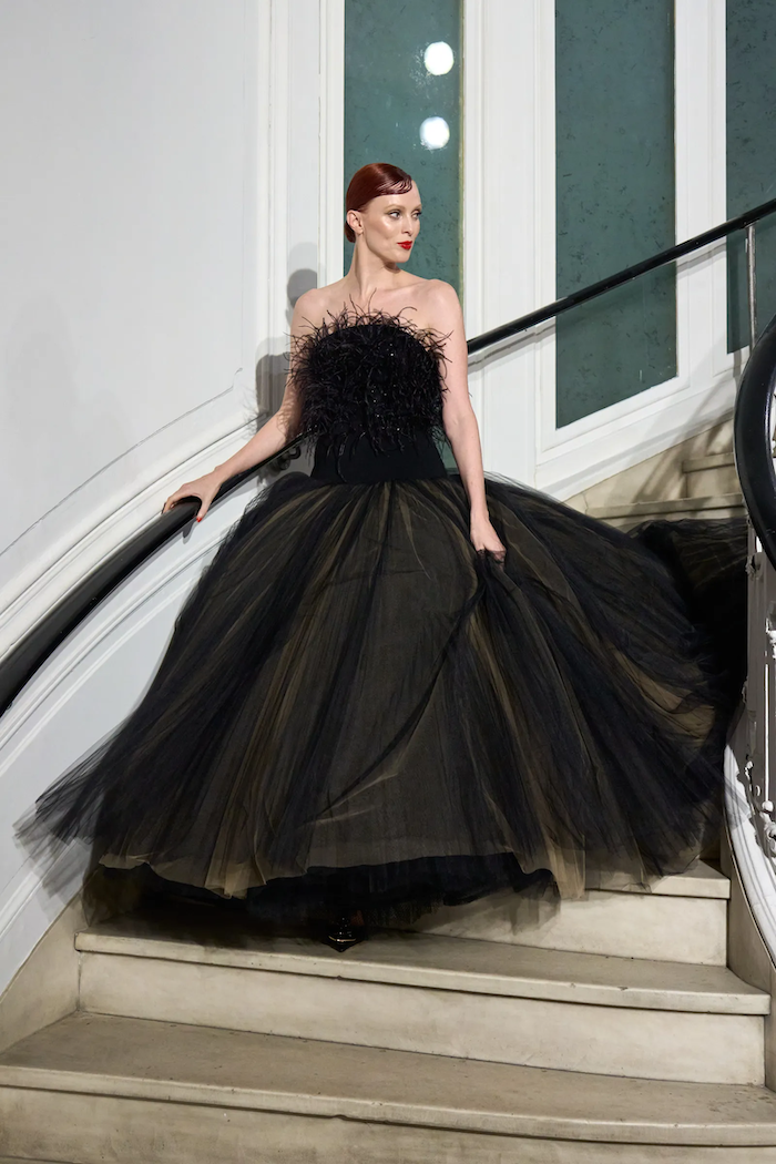 Feather Drop Waist Tulle Ball Gown