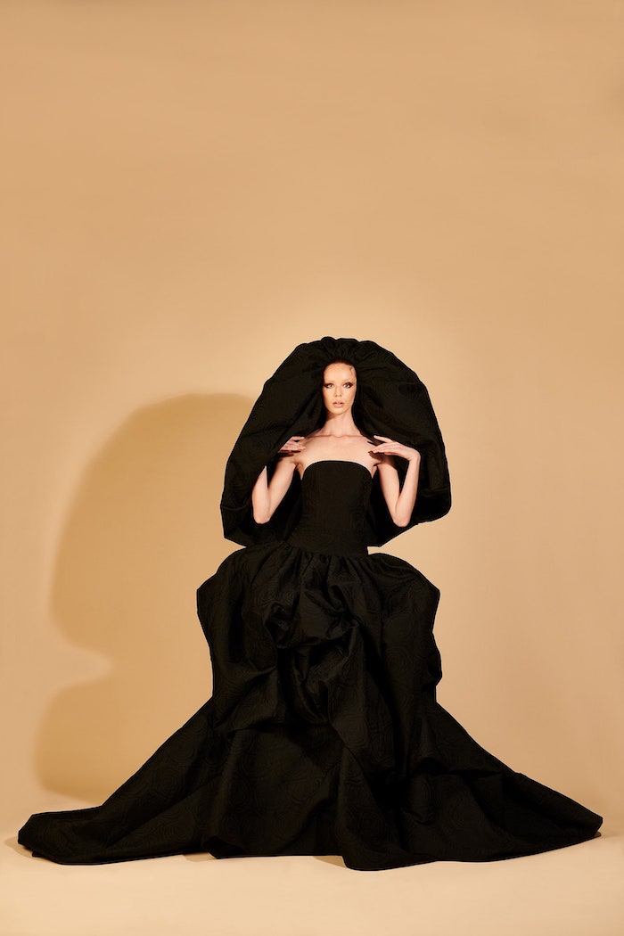 Black Strapless Brocade Bubble Gown with Bubble Hood | Christian Siriano Black Strapless Brocade Bubble Gown with Bubble Hood | Christian Siriano