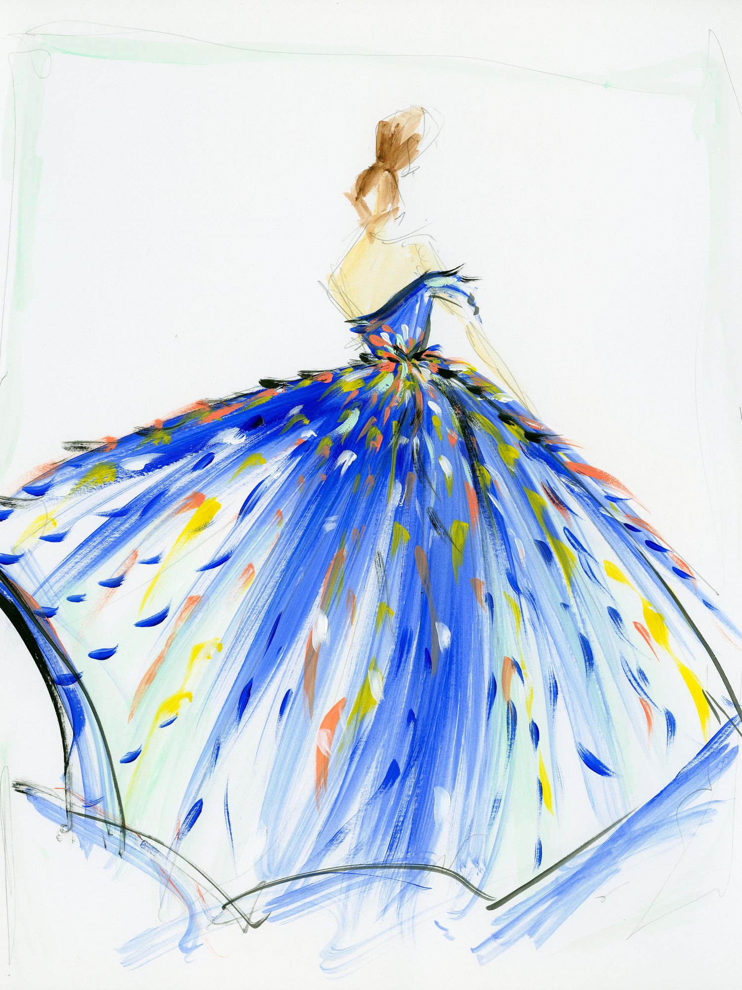 "Multi-Color Tulle Gown" - Sketch Print