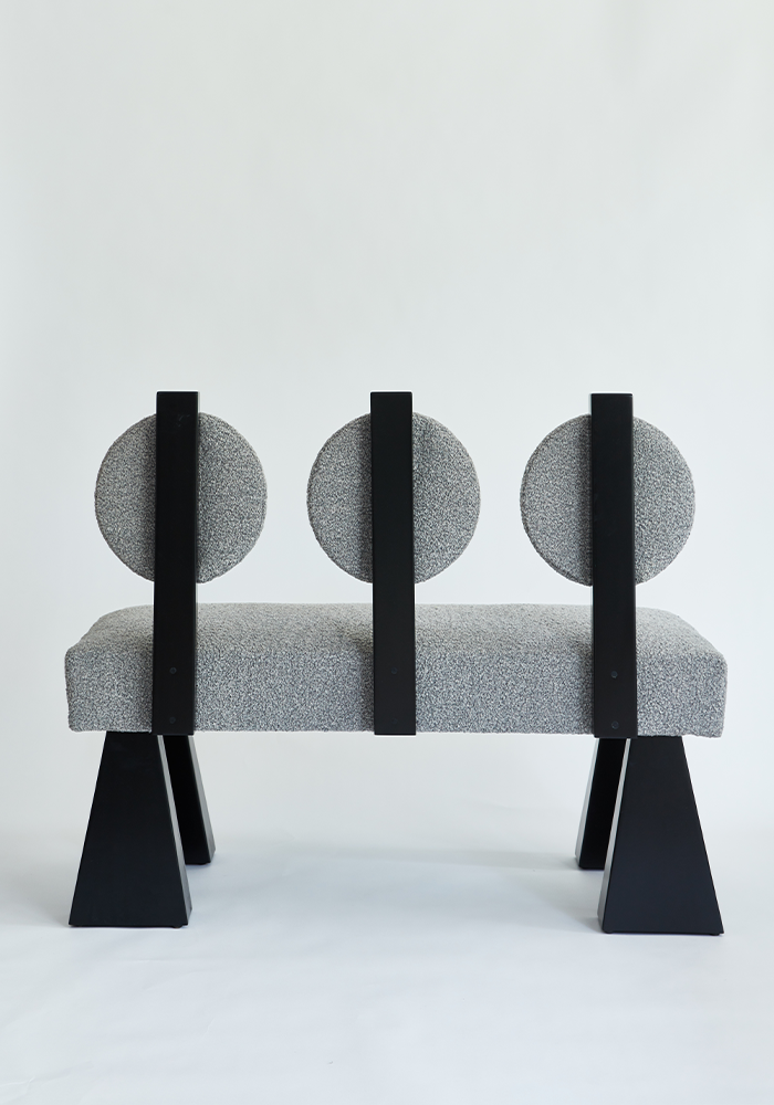 Lola Settee - Boucle & Black Lacquered Wood