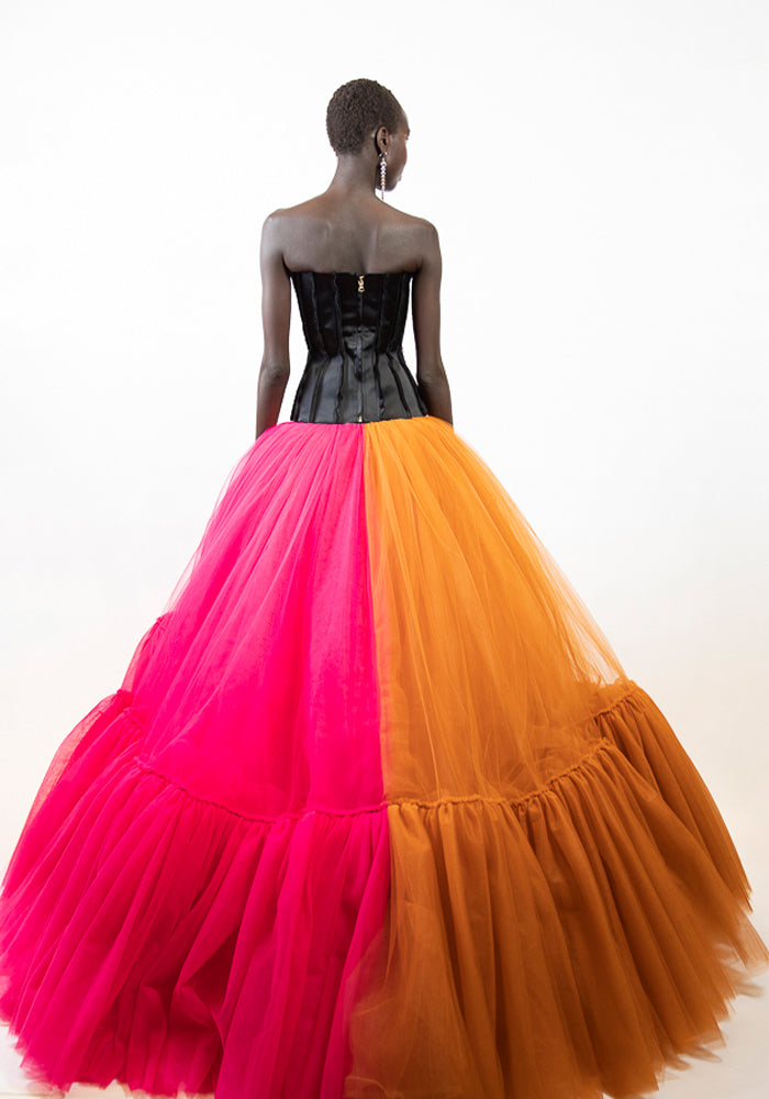 Drop Waist Color Block Tulle Ball Gown
