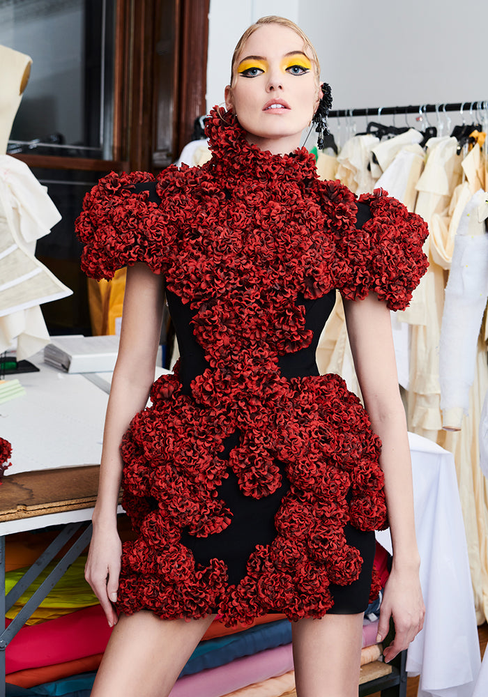 Rose Applique Sculpted Mini Dress | Christian Siriano Rose Applique Sculpted Mini Dress | Christian Siriano