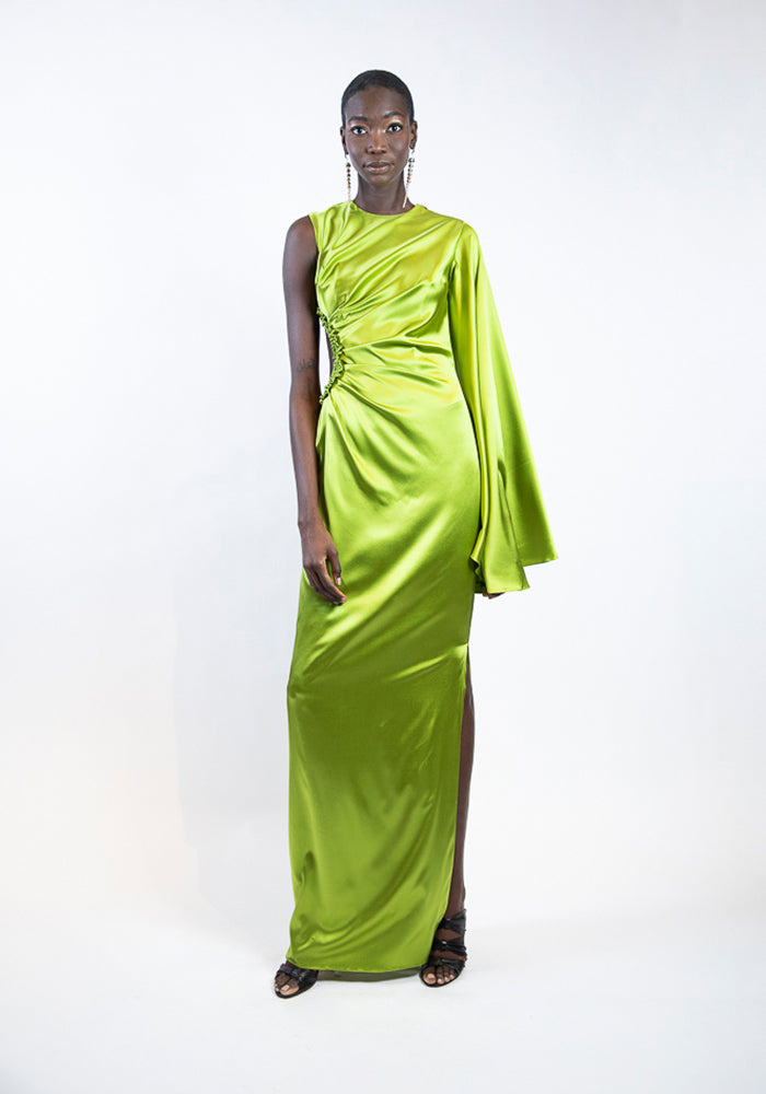 Glowing Green One Sleeved Cut-Out Gown