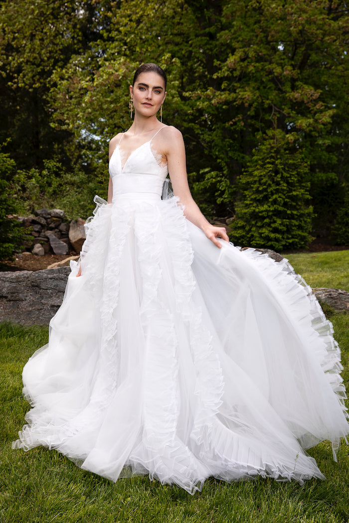 Lace Scallop Edge Bodice with Pleated Organza and Tulle Skirt | Christian Siriano Lace Scallop Edge Bodice with Pleated Organza and Tulle Skirt | Christian Siriano