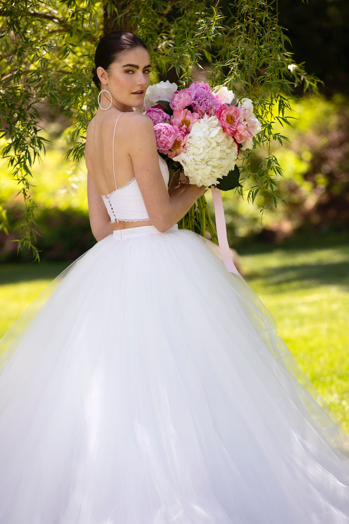 French Lace Halter Top with Cascading Tulle Skirt | Christian Siriano French Lace Halter Top with Cascading Tulle Skirt | Christian Siriano
