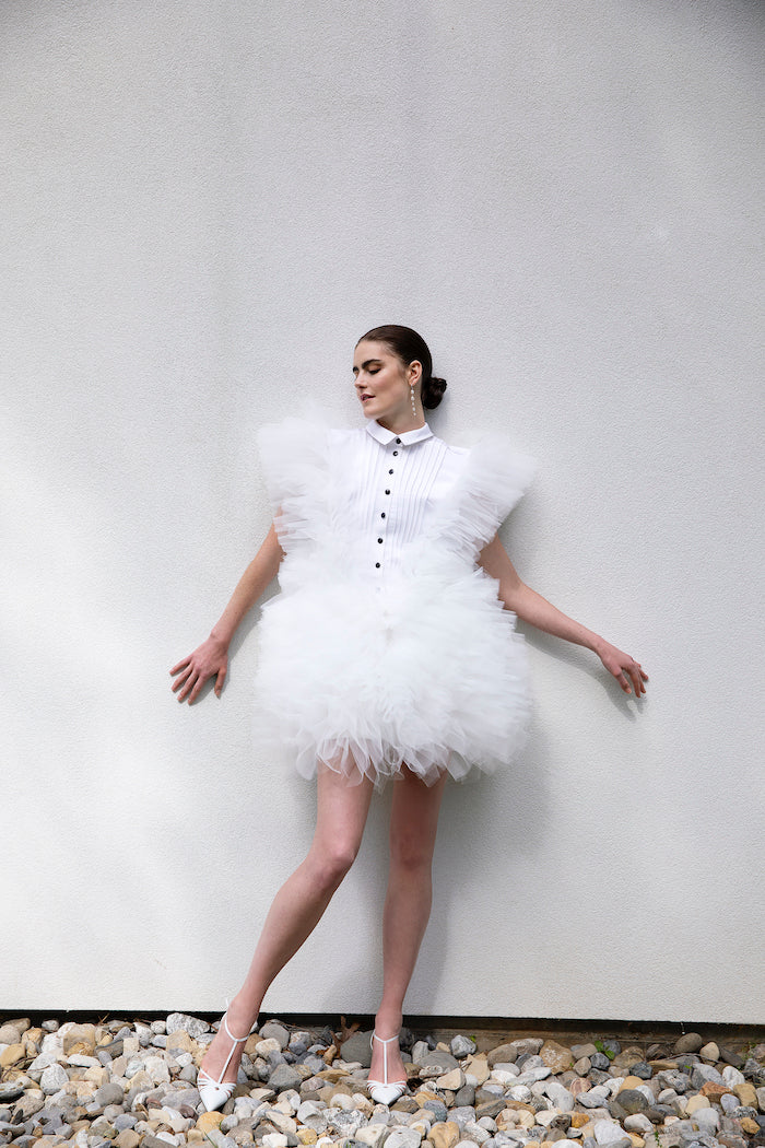 Silk Faille and Tulle Tuxedo Mini Dress | Christian Siriano Silk Faille and Tulle Tuxedo Mini Dress | Christian Siriano
