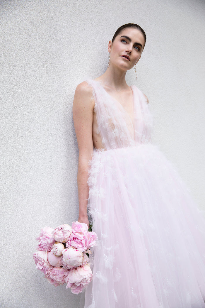 Tulle Pink Layered Applique Gown