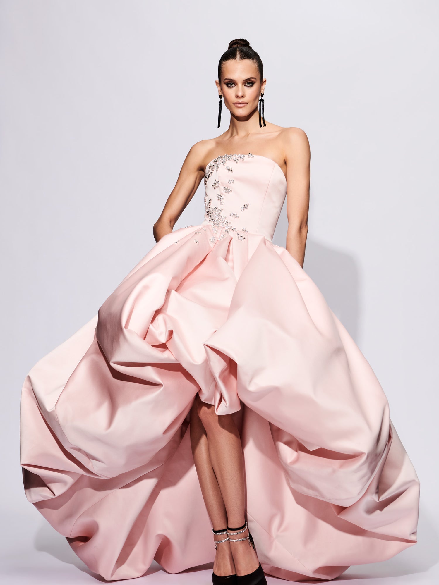 Embellished Strapless Hi Lo Bubble Gown