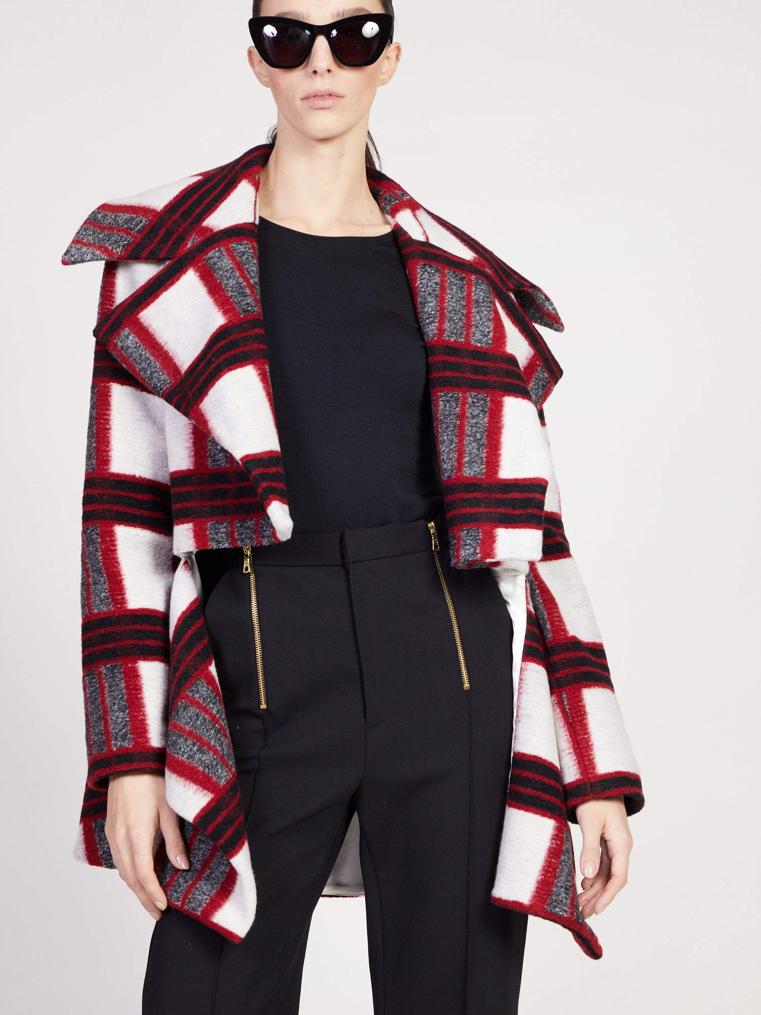 Red Wool Plaid Cropped Jacket