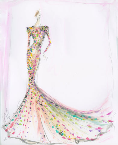 "Sequin Trumpet Gown" - Sketch Print