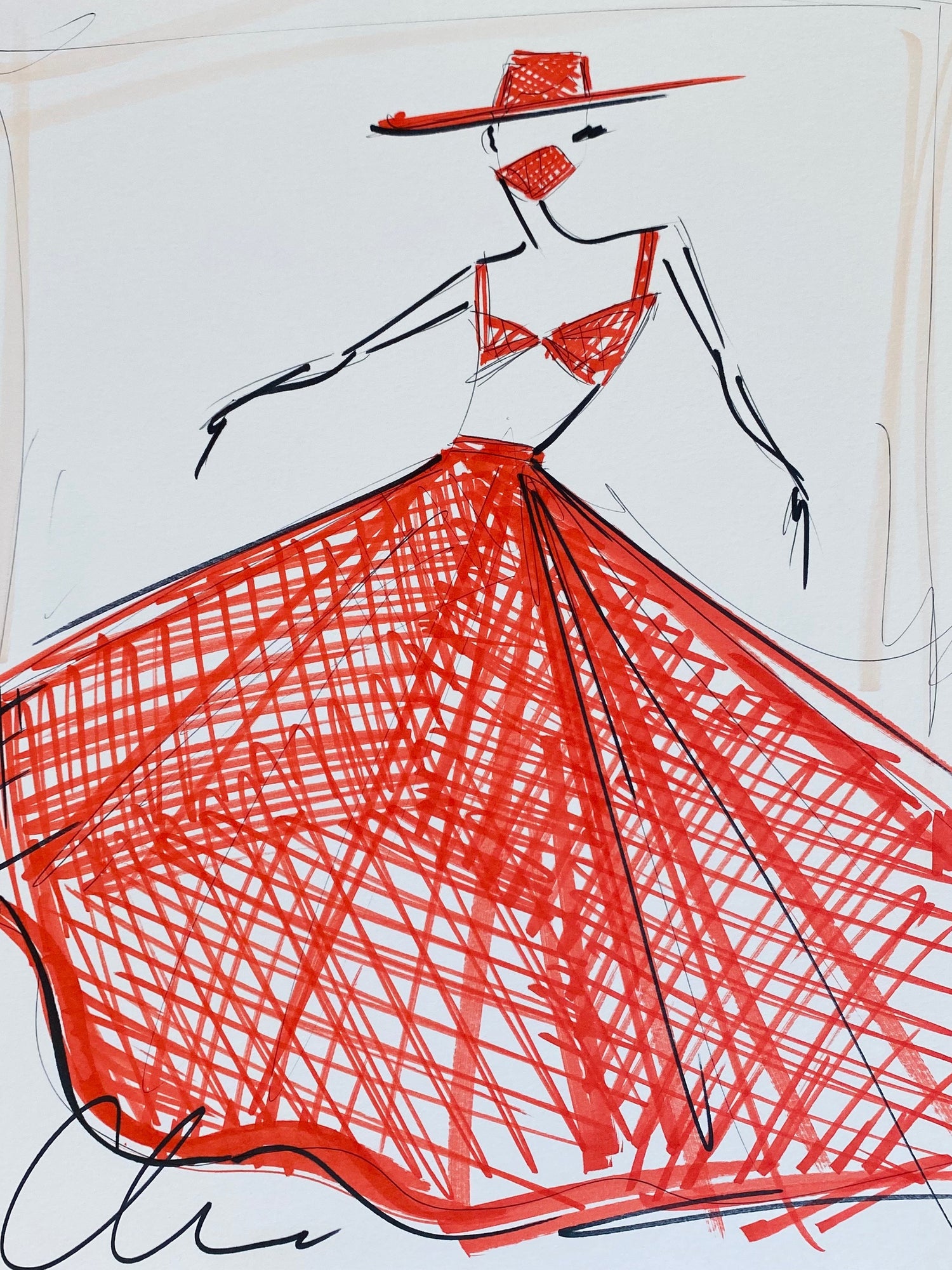 "Red Gingham Look - Collection 37" - Sketch Print