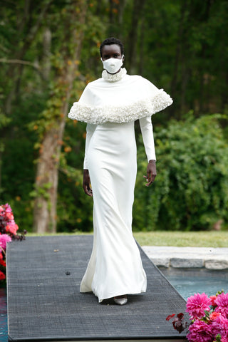 White Ruffle Detail Capelet Gown